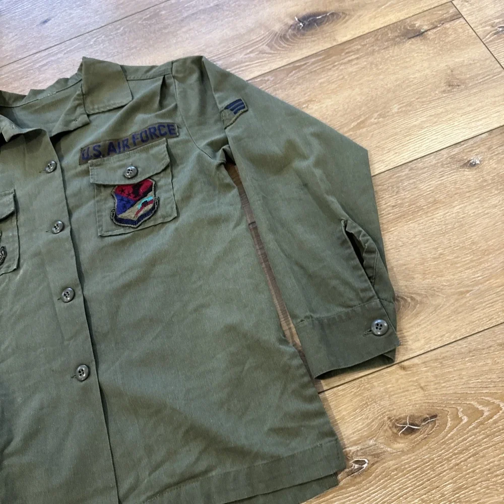 Vintage Military Shirt Mens M Cotton Sateen OG-107 US Air‎ Force Named 70s Nam